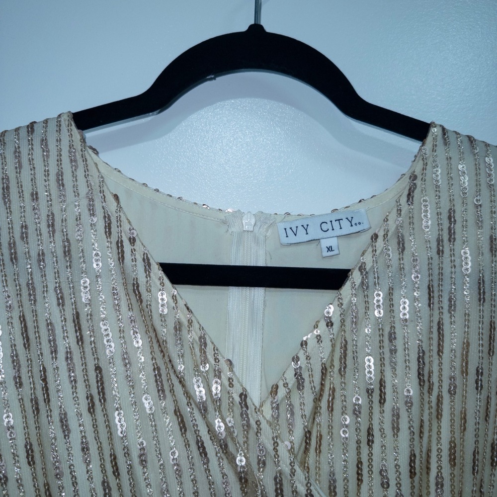 New Ivy City Co Gold Sequin Goldie Midi Dress XL - Picture 4 of 8
